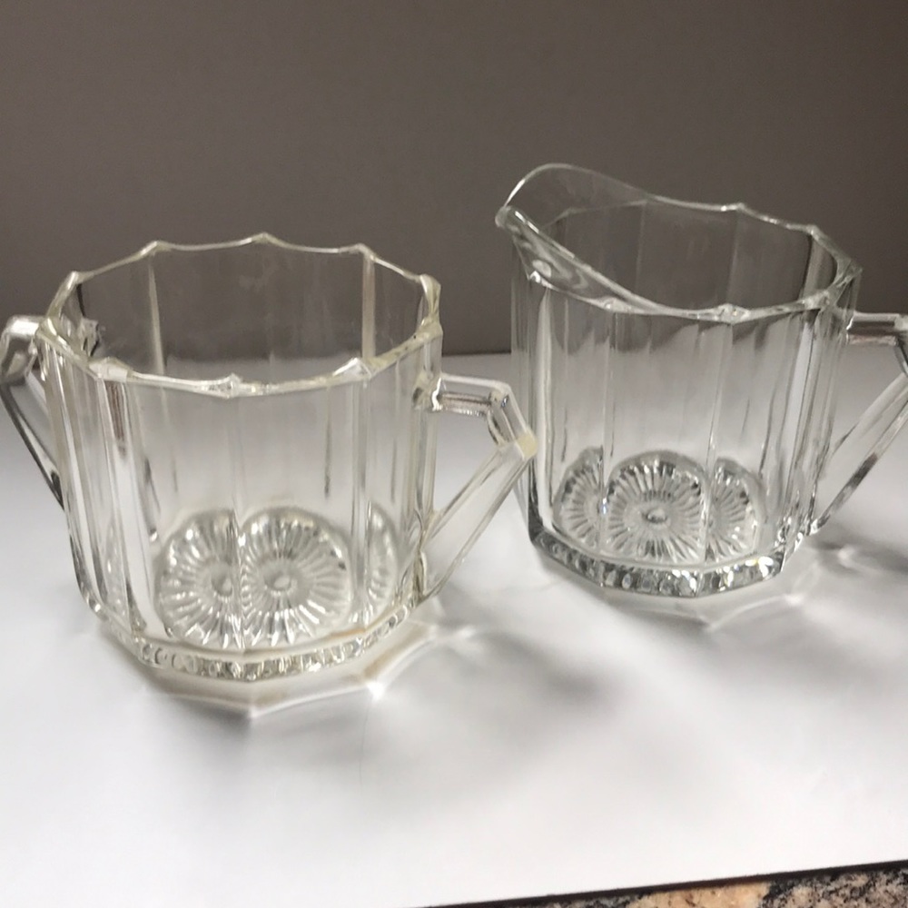 Thick vintage glass cream and sugar